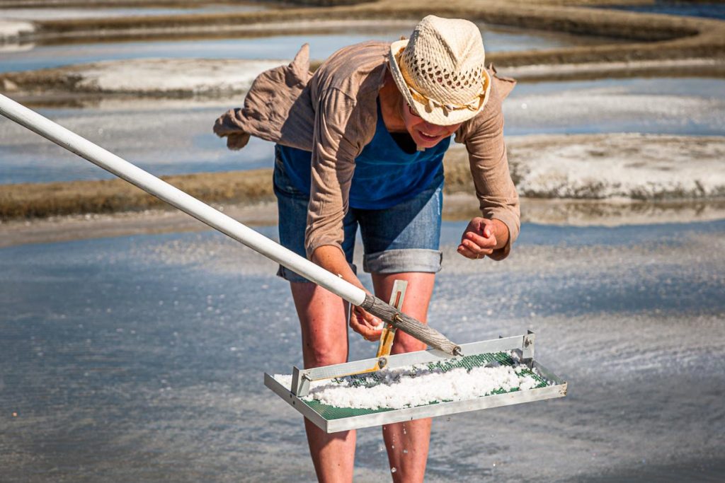 Angela Berg bei der Ernte des teuersten Salzes der Welt / © Foto: Georg Berg
