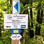 Wandern von Bahnhof zu Bahnhof ist gut ausgeschildert in Luxemburg. Das untere Schild „CFL“ ist ein Hinweis darauf, dass die Route auch über einen Bahnhof führt. Im ganzen Land gibt es diese CFL-Wanderwege mit einer Bahnstation am Anfang und am Ende. So kann man einfach einsteigen und kostenlos zurück zum Ausgangspunkt fahren / © Foto: Georg Berg