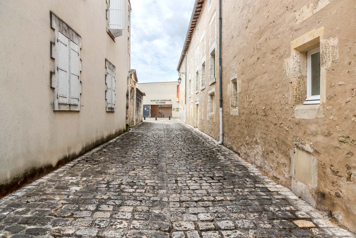 Alley in the town of Cognac with a view of the 