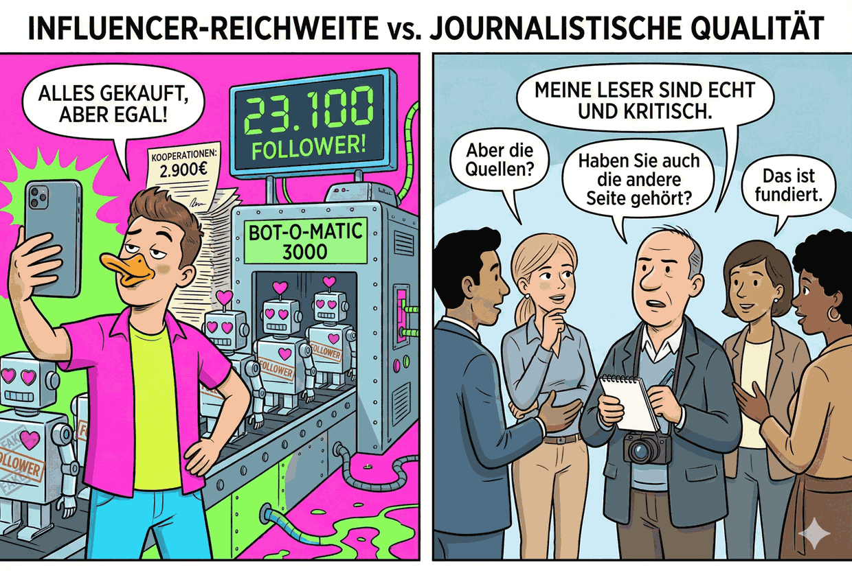 Influencer-Reichweite vs. journalistische Qualität [KI-generiert (gemini)]