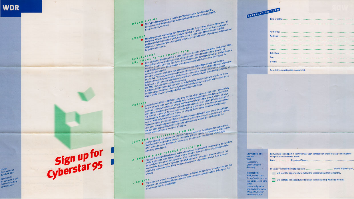 Teilnahmeformular auf englisch zum Wettbewerb Cyberstar 95