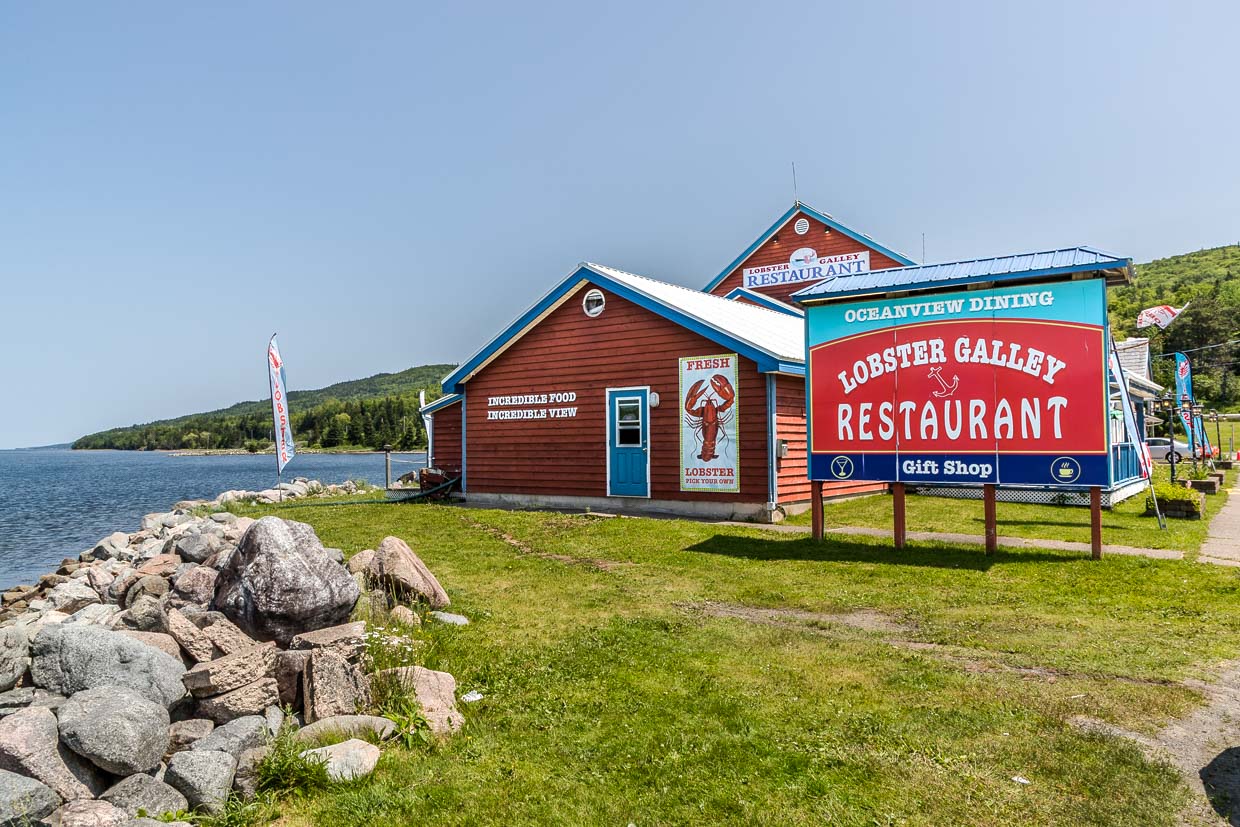 Lobster Galley Restaurant bietet frische Meeresfrüchte und Geschenkartikel am Cabot Trail, South Haven, Canada